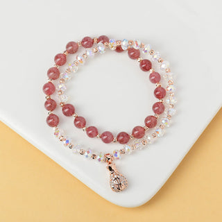 Buddha Gift Strawberry Quartz White Crystal Money Bag Charm Positive Bracelet