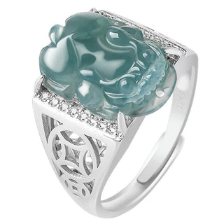 Buddha Gift 925 Sterling Silver Fengshui Wealth Prosperity Jade PiXiu Luck Ring