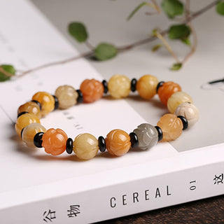 Buddha Gift Golden Silk Jade Lotus Wealth Luck Bracelet