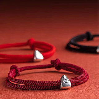 Buddha Gift 925 Sterling Silver Fu Character Blessing Handmade Braided Bracelet