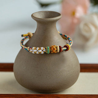 Buddha Gift Handmade Dunhuang Color Peach Blossom Pattern Braid String Bracelet