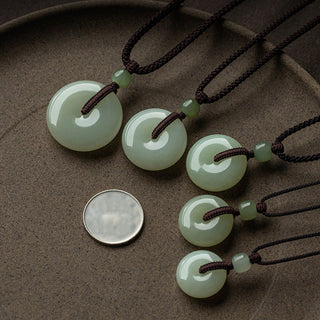 Buddha Gift Natural Round Jade Peace Buckle Luck Prosperity Necklace Pendant