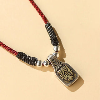 Buddha Gift Tibetan 925 Sterling Silver Zakiram Goddess of Wealth Protection Rope Necklace Pendant