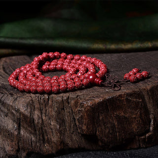 Buddha Gift 108 Mala Beads Cinnabar Om Mani Padme Hum Pattern Engraved Blessing Bracelet