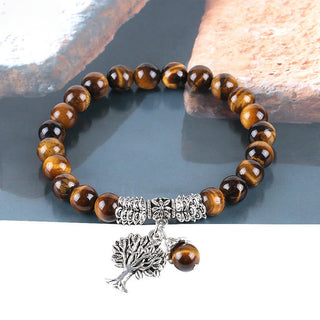 Buddha Gift Natural Gemstone Tree of Life Lucky Charm Stretch Bracelet