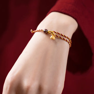 Buddha Gift Handcrafted Red Gold Rope Lotus Peace And Joy Charm Braid Bracelet