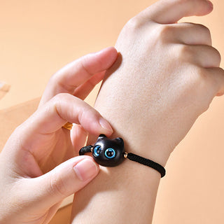 Buddha Gift Ebony Wood Cat Head Pattern Peace King Kong Knot Braided Bracelet