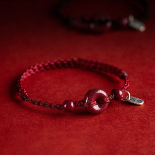 Buddha Gift Handmade Cinnabar Peace Buckle Safe and Healthy Charm Blessing String Bracelet Anklet