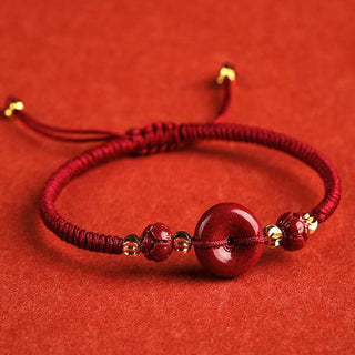 Buddha Gift Handmade Lotus Cinnabar Peace Buckle Blessing Braid Bracelet