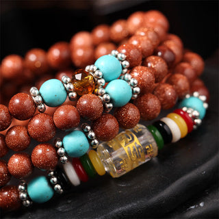 Buddha Gift 108 Mala Beads Goldstone Om Mani Padme Hum Swastika Confidence Bracelet