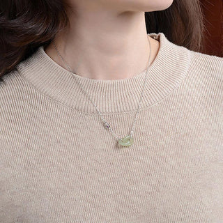 Buddha Gift 925 Sterling Silver Round Jade Luck Prosperity Necklace Chain Pendant