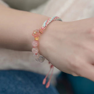 Buddha Gift Natural Gradient Agate Reincarnation Knot Peach Blossom Wealth Luck Handmade String Bracelet