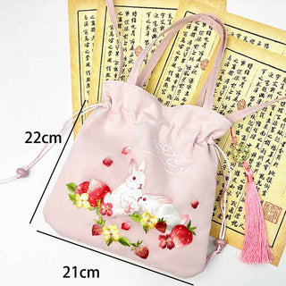 Buddha Gift Suzhou Embroidery Lotus Deer Epiphyllum Peony Rabbit Cotton Linen Tote Crossbody Bag Shoulder Bag Handbag