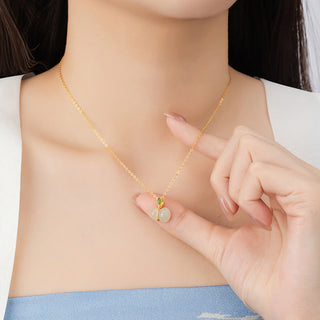 Buddha Gift 925 Sterling Silver Hetian Jade Gourd Abundance Necklace Pendant