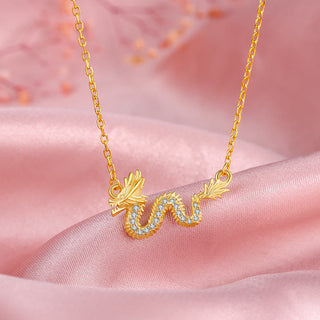 Buddha Gift 925 Sterling Silver Year Of The Dragon Auspicious Golden Dragon Luck Chain Necklace Pendant