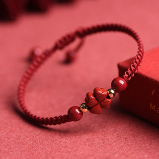 Buddha Gift Four Leaf Clover Five-petal Flower Cinnabar Blessing Red String Bracelet