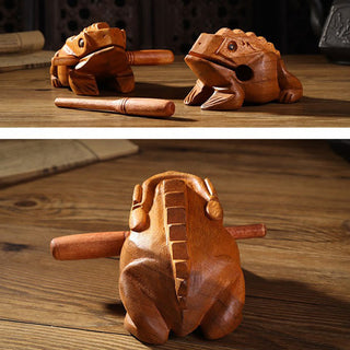 Buddha Gift Handcrafted FengShui Wealth Luck Frog Mini Wooden Croaking Frog Guiro Decoration