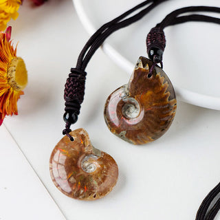 Buddha Gift Natural Ammonite Fossil Snail Pattern Meditation Healing Necklace Pendant