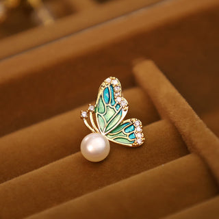 Buddha Gift 925 Sterling Silver Posts 18K Gold Plated Copper Natural Pearl Butterfly Healing Stud Earrings