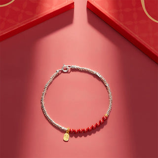 Buddha Gift 925 Sterling Silver Cinnabar Fu Character Blessing Bracelet
