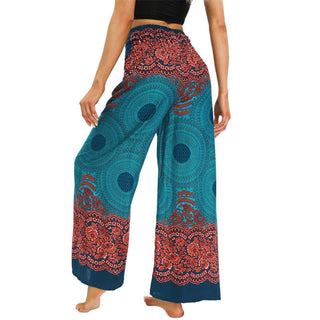 Buddha Gift Bohemian Compass Flower Print Lace-up Wide Leg Pants Women's Yoga Pants