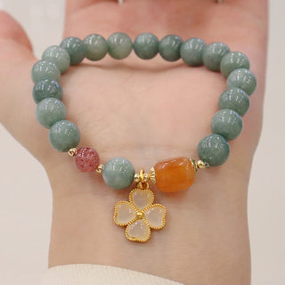 Buddha Gift Jade Four Leaf Clover Charm Prosperity Bracelet