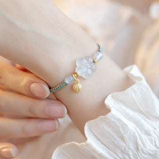 Buddha Gift Red Agate Jade Lotus Confidence Calm String Bracelet