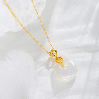 Buddha Gift 925 Sterling Silver White Agate Fu Character Happiness Luck Necklace Pendant