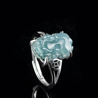 Buddha Gift 925 Sterling Silver Fengshui Wealth Prosperity Jade PiXiu Luck Ring