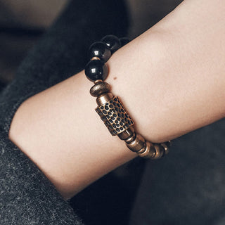 Buddha Gift Lava Rock Stone Rainbow Obsidian Copper Support Healing Bracelet