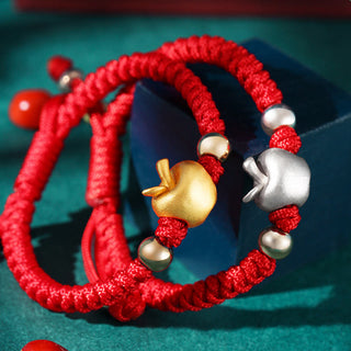 Buddha Gift 999 Sterling Silver Apple Red Multicolored Rope Luck Protection Handcrafted Kids Bracelet