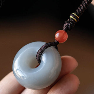 Buddha Gift Natural Round Jade Gray Jade Peace Buckle Luck Necklace Pendant