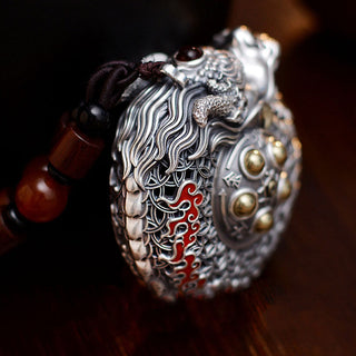 Buddha Gift 999 Sterling Silver Year of the Dragon Rotatable Ball Five Elements Copper Coin Strength Hanging Decoration