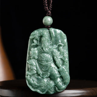 Buddha Gift Natural Jade Guan Gong Amulet Wealth Necklace Pendant