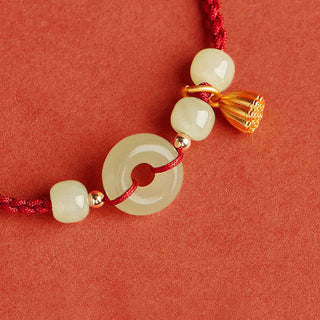 Buddha Gift Round Peace Buckle Jade Lotus Happiness Abundance Wealth String Bracelet