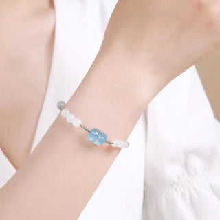 Buddha Gift Natural Aquamarine PiXiu Hetian White Jade Healing Bracelet