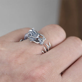 Buddha Gift 925 Sterling Silver Dragon Luck Protection Ring