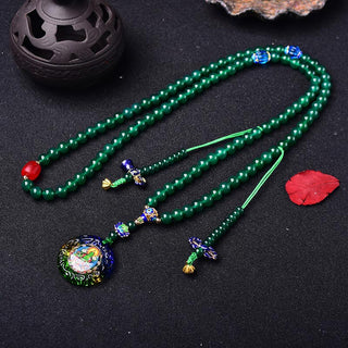 Buddha Gift 108 Mala Beads Natural Green Agate Bodhisattva Green Tara Manifestation Charm Bracelet