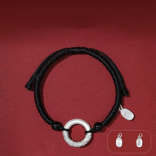 Buddha Gift 925 Sterling Silver Black Onyx Peace Buckle Fu Character Charm Bracelet