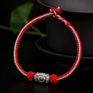 Buddha Gift 925 Sterling Silver Om Mani Padme Hum Prayer Wheel Luck Strength Red String Bracelet