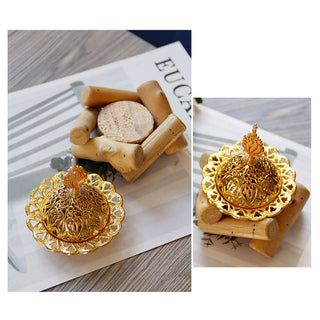 Buddha Gift Gold Alloy Healing Mini Incense Burner With Wooden Coaster Home Decor