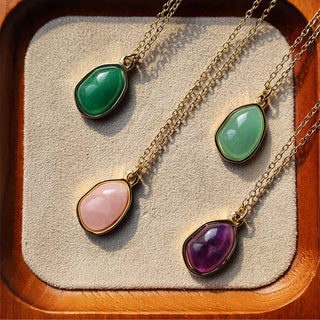 Buddha Gift Natural Green Aventurine Amethyst Rose Quartz Blessing Necklace Pendant