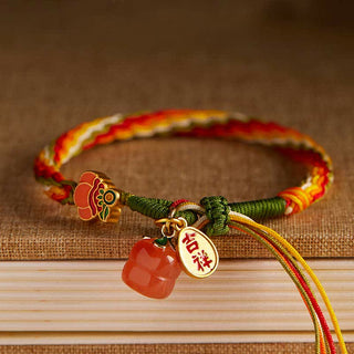 Buddha Gift Persimmon Red Agate Strength Reincarnation Knot Braid String Bracelet