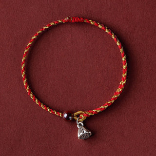 Buddha Gift Handcrafted Red Gold Rope Lotus Peace And Joy Charm Braid Bracelet