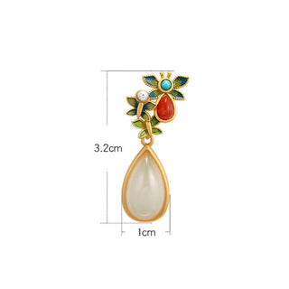 Buddha Gift Water Drop White Jade Red Agate Butterfly Protection Drop Dangle Earrings