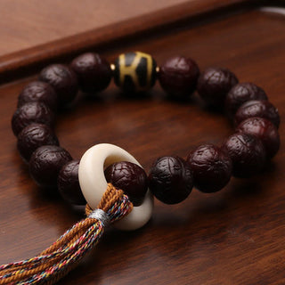 Buddha Gift Tibetan Bodhi Seed Agate Bead Luck Wealth Tassel Charm Wrist Mala