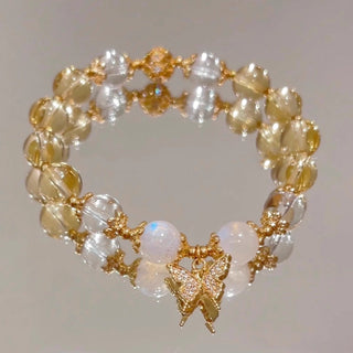 Buddha Gift Citrine Moonstone Butterfly Charm Prosperity Protection Bracelet