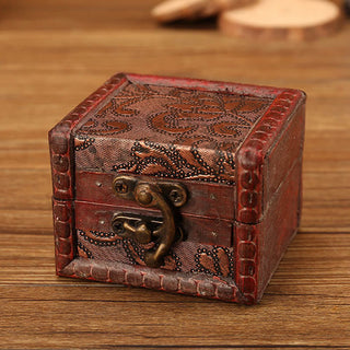 Buddha Gift Retro Small Square Wood Jewelry Box Lotus Grass Flower Grape Copper Coin Daffodil Jewelry Storage Box