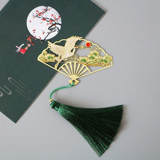 Buddha Gift Traditional Butterfly Lotus Flower Crane Dragon Phoenix Fox Koi Fish New Beginning Metal Brass Hollow Fan Bookmarks