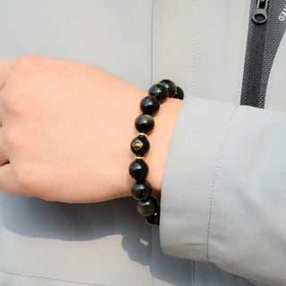 Buddha Gift Chinese Zodiac Natal Buddha Gold Sheen Obsidian Wealth Protection Bracelet